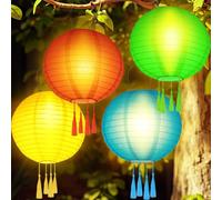 Faroles solares para exteriores, paquete de 4 faroles LED resistentes a la intemperie, luces solares para exteriores, faroles de jardín colgantes impermeables con 4 borlas para patio, jardín