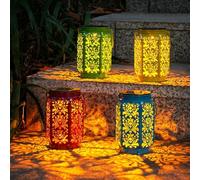 Faroles solares para exteriores, paquete de 4 unidades, IP44, impermeables, para el día de la madre, decoración de jardín, 4 colores, linterna colgante LED con asa para patio, valla de mesa