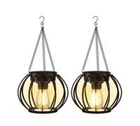 Faroles Solares para Jardín Exterior, Luces Colgantes, IP65 Impermeable, Linterna de Redondo de Metal con Gancho, Lámpara Solar Colgante automático para Jardín Patio, 2 piezas