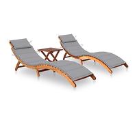 Faroom 2X Tumbonas Madera Acacia con Mesa Tumbona Doble Tumbonas Piscina Respaldo Regulable Tumbona de Jardín Ruedas Plegable Gris