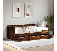 Faroom Sofá Cama 3 plazas con Almacenamiento, Sofá Diván de Madera, Sofá Cama, Cama Juvenil 90 x 190 cm Roble Ahumado