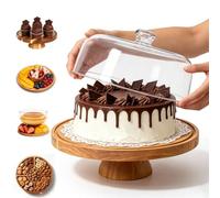 FARYODI Soporte para tartas con tapa, soporte para tartas con pie, plato multifuncional para tartas de madera, expositor de postres para bodas, fiestas, regalos de repostería, platos de frutas de