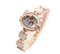 FASHION YO Reloj analógico de cuarzo con correa de acero inoxidable para gatos y niñas, regalos de cumpleaños para niños, Hello Kitty Blanco, Moderno