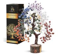 FASHIONZAADI Seven Chakra Gemstone Crystal Tree - Feng Shui Bonsai Money Natural Healing Crystals Chakras Reiki Stones Good Luck Home Decoration Gift Office Décor Size 10-12 Inch (Silver Wire)