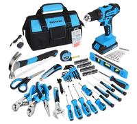 FASTPRO Juego de herramientas para el hogar con taladro, kit de | Taladro inalámbrico de 20 V, kit de herramientas para el hogar con bolsa de herramientas de boca ancha de 12 pulgadas