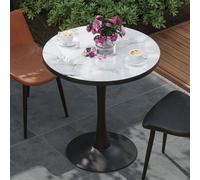 FATIVO: Mesa de jardín robusta de aluminio. Mesa bistró, mesa redonda, mesa de comedor, mesa de bar. Mesa de cocina de piedra y aluminio auténticos, redonda, diámetro 80 cm. Mesa de comedor para exter