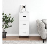 faucqel Aparador blanco de madera con patas de metal, 34,5 x 34 x 90 cm, armario auxiliar con 3 cajones para salón, pasillo, dormitorio, cómoda moderna con espacio de almacenamiento y superficie