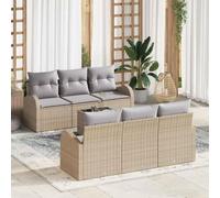faucqel Juego de 7 sofás de jardín de polirratán con espacio de almacenamiento, acero recubierto de polvo, color beige y gris, modular para jardín, terraza, balcón, cómodo grupo de asientos al aire