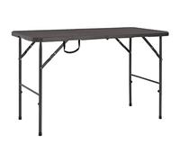 Faucqir Mesa de jardín plegable marrón 120 x 60 x 74 cm con aspecto de ratán de polietileno de alta densidad resistente a la intemperie, ligera, ahorra espacio, para terraza, balcón, jardín, porche