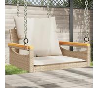 Faucqir Silla colgante con cojín en color beige, 63 x 62 x 40 cm, de poliratán, para jardín, balcón, terraza, porche, exterior, camping y ocio, muebles de jardín robustos, resistentes a la intemperie