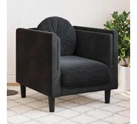Faucqir Sillón con cojín de terciopelo negro muebles tapizados salón 71 x 77 x 70 cm Asiento cómodo con reposabrazos y cojín redondo para relajación y salón