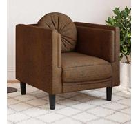 Faucqir Sillón con cojín marrón de piel sintética imitación ante muebles tapizados para salón y habitación de invitados 71 x 77 x 70 cm asiento cómodo con reposabrazos y relleno de cojín redondo para
