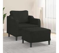 Faucqir Sillón con taburete de tela negra de 60 cm de ancho, muebles tapizados con estructura de metal resistente, cómodo asiento y reposapiés para salón, habitación de invitados, salón y relajación