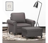 Faucqir Sillón con taburete gris de piel sintética, 60 cm, ancho del asiento: 92 x 77 x 80 cm, robusto y cómodo para salón y habitación de invitados para relajarse y sentarse con muebles tapizados
