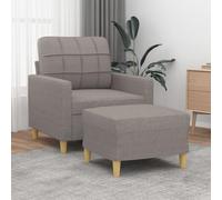 Faucqir Sillón con taburete gris topo 60 cm de tela, 78 x 77 x 80 cm, muebles tapizados con relleno de espuma, estructura de metal y madera contrachapada, compacto para salón y habitación de invitados