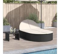 Faucqir Tumbona doble de polirratán negro con cojín, tumbona de jardín ajustable 110 x 200 cm, resistente a la intemperie, para terraza, balcón, piscina, bienestar al aire libre y descanso