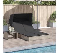 Faucqir Tumbona doble gris claro de ratán sintético con techo y cojines, 108 x 236 cm, resistente a los rayos UV, para terraza, balcón, exterior, tumbona de relax con respaldo ajustable y extraíble