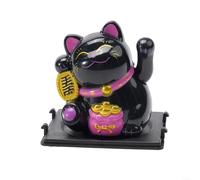 Fauhapyway Figura de gato de la suerte que agita con energía solar, figura de Maneki Neko de plástico para tablero de coche, decoración para hornear pasteles (bolsa de la suerte, negro)