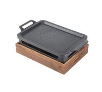 Fauitay Parrilla de Barbacoa de Mesa Estufa de Alcohol Portátil Base de Madera Sartén Extraíble de 27x20 Cm con Retención de Calor para Picnic en Interiores y Exteriores