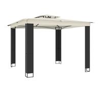 Favemtsl Cenador con doble techo 2,94 x 2,94 m, color crema | Estable sombra para jardín y terraza con marco de acero con recubrimiento en polvo y elegantes elementos de ratán.