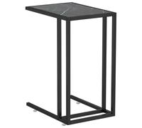Favemtsl Mesa auxiliar para ordenador (aspecto de mármol, 50 x 35 x 65 cm | Mesa de café delgada para estudio y dormitorio con tapa de cristal templado y estructura de hierro con recubrimiento en polvo