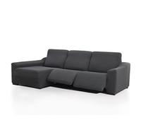FAVERTI® Funda Chaise Longue Super Elástica Brazo Largo Izquierdo (Visto de Frente) Dos Pies | Modelo NOVELE | Gris Oscuro | Protector de Calidad de Tejido Jacquard Tacto algodón