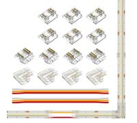 FCOB COB 3pin 10mm CCT Conector Kit 10pcs conectores transparentes 4pcs conectores en L 4pcs cables de extensión de 15cm 22AWG para soldadura sin ranura y Tira CCT 3pin con Conexión en Ángulo