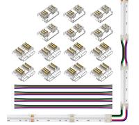 FCOB COB 5pin 12mm RGBW Conector Kit 14pcs conectores transparente | 4pcs cables de extensión de 15cm 24AWG para soldadura sin ranura y Tira RGBW 5pin con Conexión en Ángulo