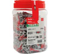 fischer DuoPower 10 x 50 en BigBox, 210 tacos universales, potentes tacos de 2 componentes, tacos de plástico para fijación en hormigón, ladrillo, piedra, placas de yeso, etc. sin tornillos