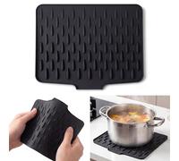 FDHBDF Alfombrilla de goteo para platos de silicona, 40 x 32,5 cm, con diseño de pendiente, antideslizante y resistente al calor, plegable, para encimeras de cocina (negro)