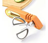 Fdit Afilador de Hojas de Cuchillos Profesional 4 en 1 para Cocina y Tijeras, Material Acero Adamantita y Tungsteno (ORANGE)