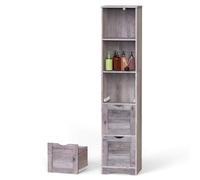 Fdit Armario de Almacenamiento Gris Desgastado con 5 Cajones y Puerta, Capacidad de 176 Libras Diseño Antimovimiento para Organización de Baño Cocina (146)