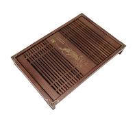 Fdit Bandeja de té Sencilla para el hogar: Bandeja de Madera Compacta con Cajón, de Drenaje y Almacenamiento de Agua, con Grabado de orquídeas; Ideal para la Mesa de té Estilo (Orquídea negra clara)