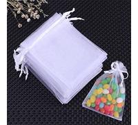 Fdit Bolsas de Organza Blancas, 100 Unidades de 10x15 Cm, Saquitos de Malla con Cintas para Joyería, Bodas y Fiestas