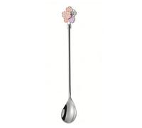Fdit Cuchara de Postre de Acero Inoxidable de 5 Piezas, Cuchara Mezcladora de Largo para café y Comer Postre, Esmalte de Espejo con Diseño de Flores para Uso Doméstico en la Cocina (SILVER)