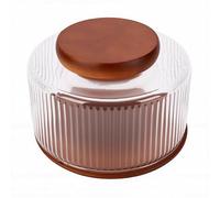 Fdit Ensaladera de Vidrio, Diseño Acanalado con Tapa y Base de Madera para Servir Pasta, Fruta, Cena Familiar, 17,5 Cm (S)