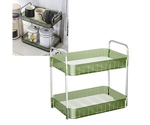 Fdit Estante de Secado de Tazas de Plástico Resistente con Bandeja de Drenaje, Estante de Almacenamiento para Encimera, Organizador de Encimera de Cocina para el Hogar (Verde Doble Capa)