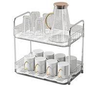 Fdit Estante para Secar Tazas, Organizador de Estación de Tazas con Diseño Transparente y Bandeja de Drenaje para Almacenamiento de y Botellas en la Encimera de la Cocina (Blanco Doble Capa)