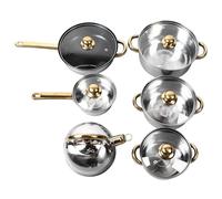 Fdit Juego de 12 Piezas de Ollas y Sartenes de Acero Inoxidable con dorado. Incluye Sartén, Olla para Leche y cacerola. Apto para Todo Tipo de cocinas: Gas, Eléctrica, Inducción