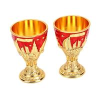 Fdit Juego de 2 Copas de Vino de Metal, Relieve Histórico de Dubai Vintage con Acabado Dorado, Copa de Licor de Estilo Europeo de 7 Cm de Altura para Colección de Regalos de Viaje (rojo)