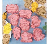 Fdit Juego de 8 Cortadores de Galletas 3D para Halloween, Navidad, Acción de Gracias, Moldes para Galletas, Sellos de Prensa de con Deslizante para Hornear, Decorar Fiestas (#1)