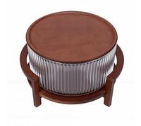 Fdit Juego de Ensaladera de Vidrio, 4,3 L, Cuenco de Cristal Resistente Al Calor para Servir Frutas con Base de Madera y Tapa para Cenas en Casa, Combo Incluye Soporte para Comidas