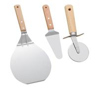 Fdit Juego de Herramientas para Pizza, Cortador y Pala para Servir de Acero Inoxidable con de Roble