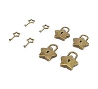 Fdit Juego de Mini Candado en Forma de Estrella, 4 Cerraduras Decorativas de Aleación de Zinc con Llave para Diario, Libro, Joyero, Cofre del Tesoro, Candado, Mini Cerradura Decorativa (Latón