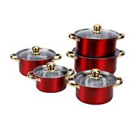 Fdit Juego de Ollas de Acero Inoxidable, 5 Piezas de Ollas de 16 a 24 Cm con Tapas de Vidrio y Asas Resistentes para Cocinar en la Cocina, Hervir, Freír, Guisar (rojo)
