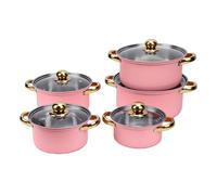 Fdit Juego de Ollas de Acero Inoxidable, 5 Piezas de Ollas de 16 a 24 Cm con Tapas de Vidrio y Asas Resistentes para Cocinar en la Cocina, Hervir, Freír, Guisar (PINK)