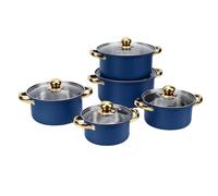 Fdit Juego de Ollas de Acero Inoxidable, 5 Piezas de Ollas de 16 a 24 Cm con Tapas de Vidrio y Asas Resistentes para Cocinar en la Cocina, Hervir, Freír, Guisar (BLUE)