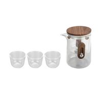 Fdit Juego de Tetera de Vidrio, Elegante de Madera a Prueba de Quemaduras para Disfrutar y Entretener a los Invitados, Boquilla sin Fugas para Uso Doméstico