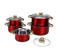 Fdit Juego de Utensilios de Cocina de Acero Inoxidable, Juego de Ollas de 5 Piezas con Tapas de Vidrio que Varían de 16 Cm a 24 Cm para Hervir y Freír a Fuego Lento, Doble Asa de (rojo)