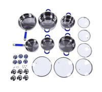 Fdit Juego de Utensilios de Cocina de Acero Inoxidable, Ollas de 16 a 24 Cm con Tapas de Vidrio de Base Gruesa de 3 Capas, Universales para Estufa de Cerámica Eléctrica a Gas, Cocina (BLUE)